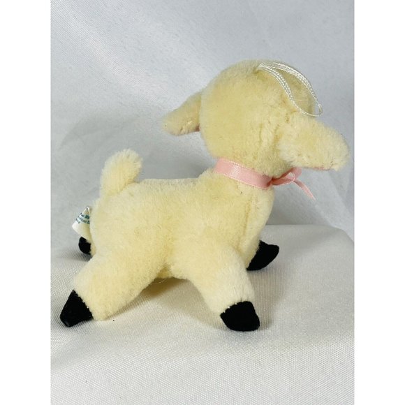 R Dakin Wool Pile Lamb 3.5” Mini Plush Ornament Sheep With Pink Bow Vintage - Picture 4 of 10